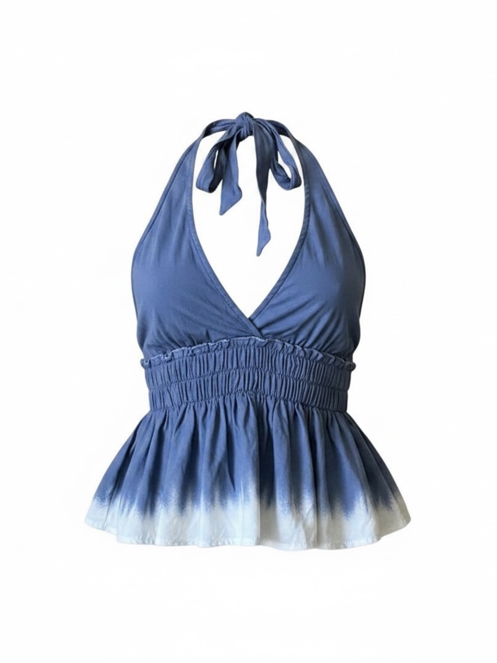 NWT Flying Point Surf & Sport Peplum Halter Top Women’s M Ambre Denim/White